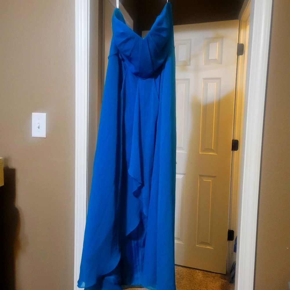 Elegant Teal Strapless Gown Size 16 High Low Worn Twice.